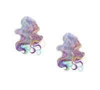 SOLUSTRE 2pcs Halloween Curly Wig Long Wave Rainbow Hair with High Temperature Wire and Mesh, Safe and Easy to Wear for Parties and Festivals