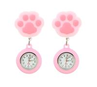 SOLUSTRE 2pcs Hanging Fob Watch for Nurses and Doctors with Retractable Clip, Soft Pink Cat Paw Design, Adorable Nurse Clip-on Pocket Watch for Medical Staff and Students