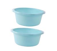 SOLUSTRE 2pcs Medium Sky-blue Plastic Wash Basins with Anti-slip Bottom for Kitchen and Bathroom Use Multifunctional Household Foot and Face Washbasins Design