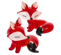 SOLUSTRE 2Pcs Miniature Red Glass Fox Animal Figurines - Hand-Blown Glass Ornaments for Wedding Table Decor and Fairy Garden Scenes