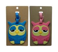 SOLUSTRE 2pcs Owl Shape Silicone Luggage Tags with Write Personal Information Feature, Wear-Resistant Cartoon Travel Baggage Labels for Handbag and Suitcase, Lovely Decor for Random Color