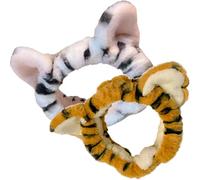 SOLUSTRE 2pcs Plush Tiger Ear Makeup Hairbands Wide Elastic Headbands for Women, Soft Fuzzy Spa and Skincare Hair Accessories for Face Wash and Mask Application