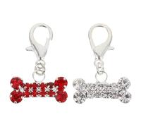 SOLUSTRE 2pcs Red Alloy Dog Bone Shaped Pendant Collar Charms with Shiny Rhinestones Easy to Attach and Rust-resistant Pet Collar Hanging Adornments for Backpacks and Pet