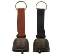 SOLUSTRE 2pcs Small Black Iron Bells for Dog Collars with Fabric Button Strap, Loud Noise Maker and Decorative Pet Bells for Outdoor Camping and Regular Use