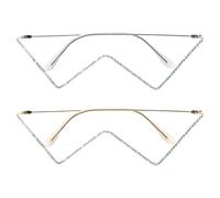 SOLUSTRE 2pcs V Shape Lensless Glasses Frame Lightweight Metal Rhinestones Stylish Triangular Eyeglass Frames for Gatherings and Business Wear Fashionable European and American Style