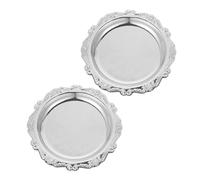 SOLUSTRE 2pcs Vintage Round Iron Snack Serving Dish Set, Silver Decorative Metal Serving Trays with Embossed Floral Design, Multipurpose and Shatterproof Platters for Party Buffet or Dinner