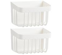 SOLUSTRE 2pcs Wall Mounted Storage Rack Large Capacity White Hips Punch-free No Drilling Shower Basket Organizer for Bathroom Indoor