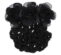 SOLUSTRE 2pcs Women Hair Nets with Fabric Flower Bun Holders, Black Metal Clips for Managing Hair Buns, for Formal Occasions and Stage Performance
