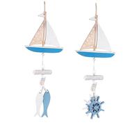 SOLUSTRE 2pcs Wooden Style Wall Hanging Decorations Fish and Ship Steering Wheel Pendants for Ocean Theme Home Decor