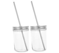 SOLUSTRE 2sets Wide Mouth Mason Jar Glass Cup Straw Lid for Cold Drinks Juice and Beverages for Outdoor Picnics and Daily Use