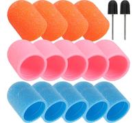 SOLUSTRE 3 Sets Nail Art Sanding Caps for Manicure Electric Nail Drill Accessories, 180# Grit, Lightweight Sand Blast Material with Easy to Install Inner Ring Plastic, for Personal Use