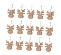 SOLUSTRE 30pcs Unfinished Wooden Reindeer Head Cutouts with Jute Twine Rustic Xmas Ornaments for Christmas Tree Hanging DIY Craft Wood Slices for Festive Holiday Decorations