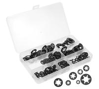 SOLUSTRE 340pcs Locking Washer Assortment Kit Internal Tooth Design Includes Washer and Push Clips for Fasteners for Diy and Industrial Use in Black