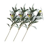SOLUSTRE 3pcs Artificial Olive Branches Green Faux Plants for Home Decor, Plastic Olive Stems Fake Greenery Stalks Suitable for Vase and Wedding Decoration