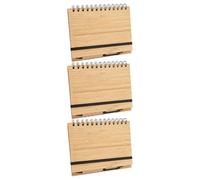 SOLUSTRE 3pcs Bamboo Cover Spiral Journal Notebook Set with Pens, 70 Lined Pages, Reusable for Creative Drawing and Journaling