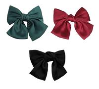 SOLUSTRE 3pcs Bows Barrettes Bow Knot Hair Clip French Barrette Tribute Silk and Iron Material Red Black Green Artistic Look Sweet Temperament Easy to Put and Remove Embellishes Hair