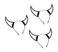 SOLUSTRE 3pcs Devil Horn Headband Halloween Hair Accessory for Party and Cosplay, Black Fabric Material, Easy to Wear and Skin-friendly Classic Styling Halloween Costume Headband
