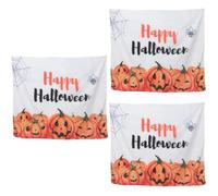 SOLUSTRE 3pcs Halloween Pumpkin Photography Backdrop Banner Brushed Fabric, White Wall Backdrop and Dessert Table Cloth, Not Easy to Break and Multiple Ways to Use for Halloween Party Photo