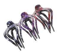SOLUSTRE 3pcs Large Back Hair Claw Clips for Women Non-slip Ponytail Holder Hair Styling Tool Heart-shaped Rock Pattern in Blue Red Purple for Thick Thin