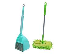 SOLUSTRE 3pcs Mini Cleaning Set Sweeping Kit with Flat Mop Broom and Dustpan Little Housekeeping Helper for Educational House Cleaning Safe and Lightweight Design Green