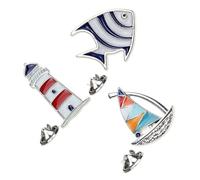 SOLUSTRE 3pcs Navy Style Brooch Set with Tropical Fish Sailboat and Lighthouse Designs, Alloy Material, Elegant Costume Decoration Pins for Women, for Parties and Celebrations