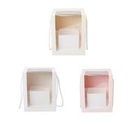 SOLUSTRE 3pcs Portable Flower Storage Boxes with Window, Square Paper Boxes Featuring Portable Handle, Easy to Carry Floral Packaging for Home and Flower Shop