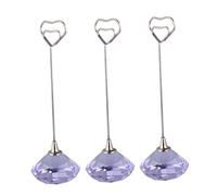 SOLUSTRE 3PCS Purple Heart-Shaped Paper Clips with Crystal Diamond Base Sturdy Memo and Photo Holders for Home Office Wedding Party Decor Card Stand Place Holders
