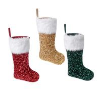 SOLUSTRE 3pcs Sequin Christmas Stockings Xmas Tree Hanging Gift Bags Lightweight Festive Decoration for Fireplace Window Bedroom with Red Gold Green Colors