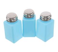 SOLUSTRE 3pcs Static Push Down Pump Dispenser Bottles with Metal Caps Refillable Solvent Containers for Alcohol Skincare and Makeup Remover Press Type for Home and Lab Use