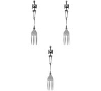SOLUSTRE 3pcs Titanium Steel Skull Fork Cutlery with Modern Look, Convenient to Clean Retro Flatware for Table Serving, for Mother's Day and Party Use