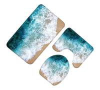 SOLUSTRE 3pcs Toilet Floor Mat Set Bathroom Rugs Non-slip Polyester Toilet Mat Strong Water Absorption and No Colour Fading for Bathroom Use