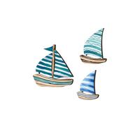 SOLUSTRE 3pcs Wooden Sailboat Wall Decor Coastal Nautical Sculptures Handcrafted Solid Wood Lake House Decoration for Bathroom Living Bedroom Vintage Coastal Theme