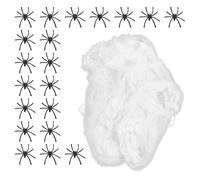 SOLUSTRE 4 Packs Halloween Spider Prop Set with Realistic Stretchable Fake Cobwebs and Small Plastic Spiders Cotton Decorations for Indoor Outdoor Haunted Houses and Party Decor