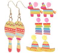 SOLUSTRE 4 Pairs Fiesta Acrylic Dangle Earrings Mexican Themed Party Ear Danglers Lightweight Drops for Women Cinco De Mayo Festival Accessories