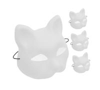 SOLUSTRE 4 Pcs Matte White Cat Masks with Breathable Mesh Eyes DIY Paintable Blank Animal Cosplay Masks for Halloween Masquerade and Projects