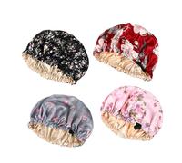 SOLUSTRE 4pcs Adjustable Satin Sleep Caps Multi-color Printed Double-layer Night Sleep Hats with Hidden Flat Buckle for Hair Care and Shower Use