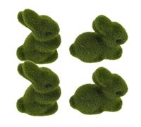 SOLUSTRE 4pcs Artificial Moss Easter Bunny Figurine with Soft Flocked Appearance and Vivid Green Foam Material, for Spring and Office Decor, Realistic Rabbit Sculpture for Easter Home
