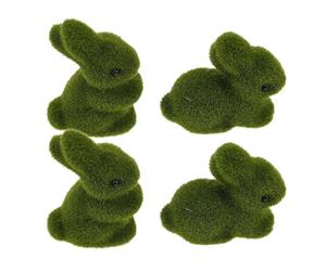 SOLUSTRE 4pcs Artificial Moss Easter Bunny Figurine with Soft Flocked Appearance and Vivid Green Foam Material, for Spring and Office Decor, Realistic Rabbit Sculpture for Easter Home
