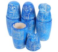 SOLUSTRE 4pcs Blue Canopic Jars Egyptian Artifact Resin Decorative Collectible Ancient Egyptian Style Sculpture Set for Souvenir and Home Decor