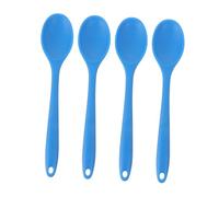 SOLUSTRE 4Pcs Blue Silicone Cooking Spoons Heat Resistant Multipurpose Kitchen Mixing Utensils with Rounded Edges for Soup Porridge and Buffet Serving
