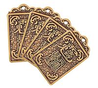 SOLUSTRE 4pcs Brass Keychain Pendants Chinese Amulet Tags Retro Feng Shui Luck Ornaments Year Rabbit DIY Accessories for Key Rings and Bracelets