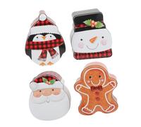 SOLUSTRE 4pcs Christmas Tinplate Gift Boxes Set Decorative Candy and Biscuit Storage Tins with Festive Designs Including Elderly Snowman Penguin Gingerbread Man Compact Multi Functional