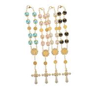 SOLUSTRE 4pcs Cross Prayer Beads Bracelet with Glass Pearls Handmade Religious Jewelry for Baptism Communion Wedding Favors Spiritual Faith Accessory for Men and Women