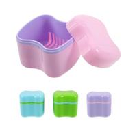 SOLUSTRE 4pcs Denture Cleaning Boxes with Strainer Basket and Tight Snap Cover, Portable Plastic False Teeth Storage Holders for Mouth Guard Soaking, Space-Saving Design for Vacations