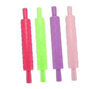 SOLUSTRE 4pcs Food Grade Plastic Embossed Rolling Pins with Easy Grip Handles for Baking Cookies Pastry and Pasta Space Saving DIY Biscuit and Dough Roller Random Color