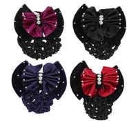 SOLUSTRE 4pcs Hair Bun Cover Mesh Hair Snood Bowknot Elegant Lightweight Rhinestones Net for Hotel Clerks and Air Hostesses on Formal Occasions