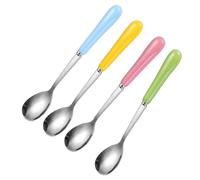 SOLUSTRE 4pcs Multi-Functional Stainless Steel Ice Cream Spoon with Delicate Polished Surface and Ceramic Handle, Versatile Kitchen Spoon for Shopping Mall and Supermarket Use