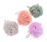 SOLUSTRE 4pcs Wear-Resistant Household Bath Loofahs with Lanyard, Compact Polyester and Pe Shower Sponges for Exfoliating and Refreshing Cleanse in Daily Bathing Random Color
