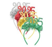 SOLUSTRE 4Pcs Year Headband Lightweight Fabric Hairband with Glitter Sequins Comfortable Soft Tiara Hair Hoop for Year Eve Party Decorations and Costume Props Red Gold Green Silver