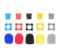 SOLUSTRE 5 Sets Microphone Protective Covers with Anti-Rolling Rings Sponge Microphone Saliva Shields Multi-Color Black Red Navy Gray Yellow for Ktv and Studio Use